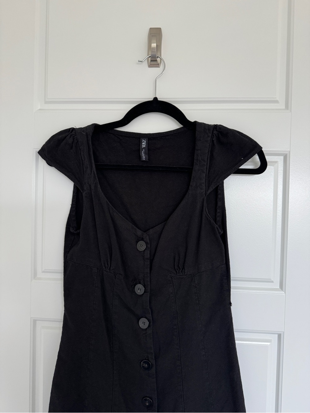 Zara Black Women's Button-Front Cap-Sleeve Dress